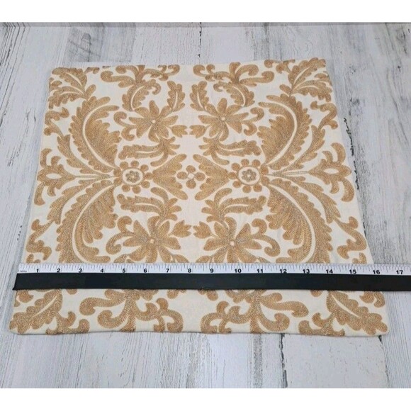 Two Pier 1 Embroidered Floral Throw Accent Pillow Covers Natural Tan Silver 16" - Picture 10 of 10